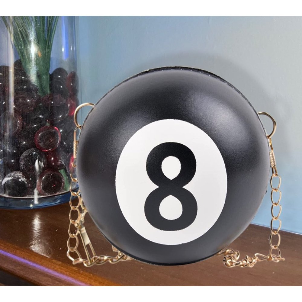 Billiard Shaped Shoulder Bag Round PU Leather Crossbody Bag Black 8 Ball